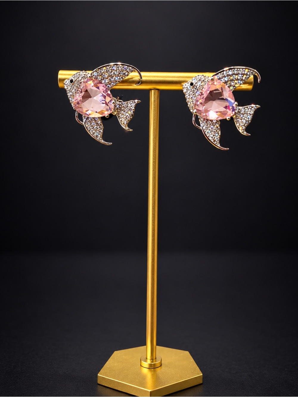18K Gold Over Copper CZ Angelfish Earrings – 925 Sterling Silver Posts